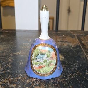 Vintage Currier & Ives Porcelain Bell | "Charles River, Summer" | Blue & Gold